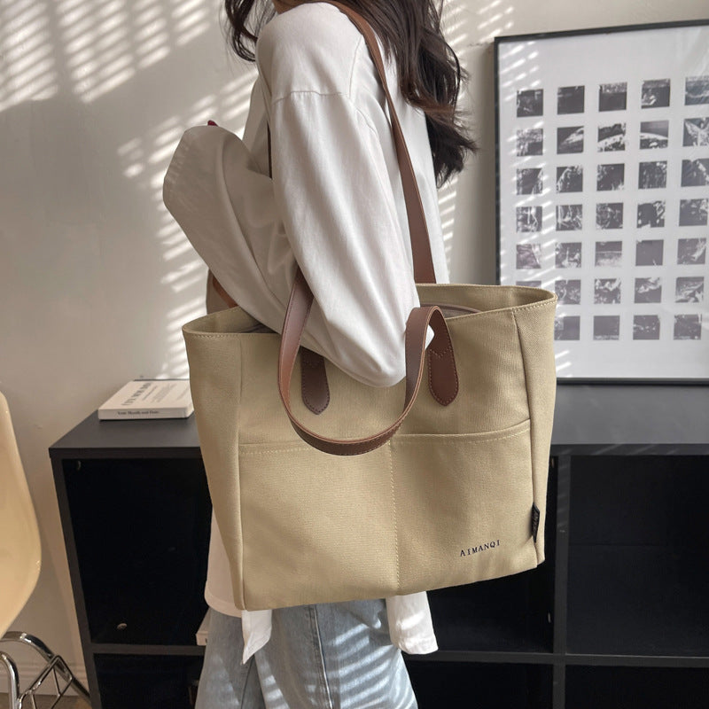 large capacity handbag canvas texture niche shoulder tote bag