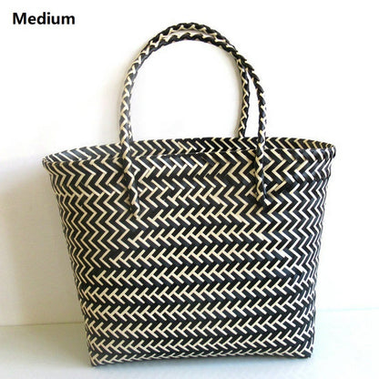 woven portable striped color matching beach fashion womens bag