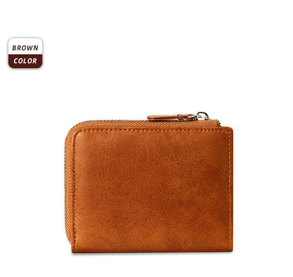 mens short fashion leather zipper rfid wallet