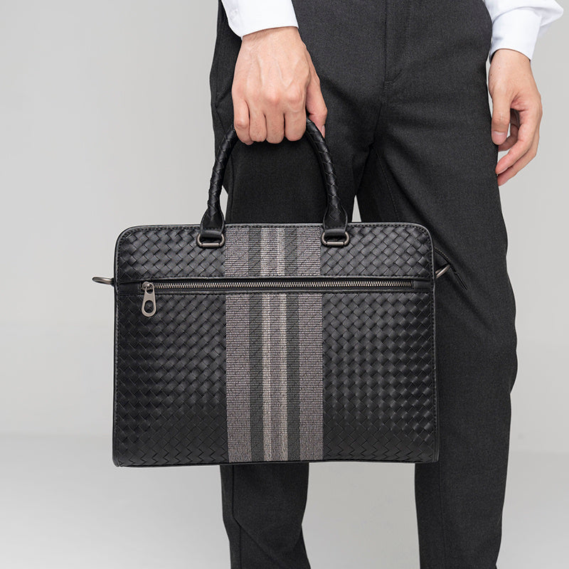 stitching woven business casual briefcase mens shoulder crossbody computer bag