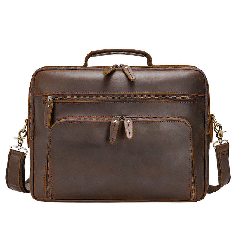 vintage crazy horse leather mens briefcase laptop bag