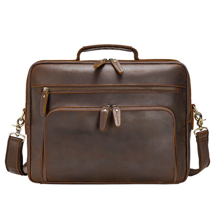 vintage crazy horse leather mens briefcase laptop bag