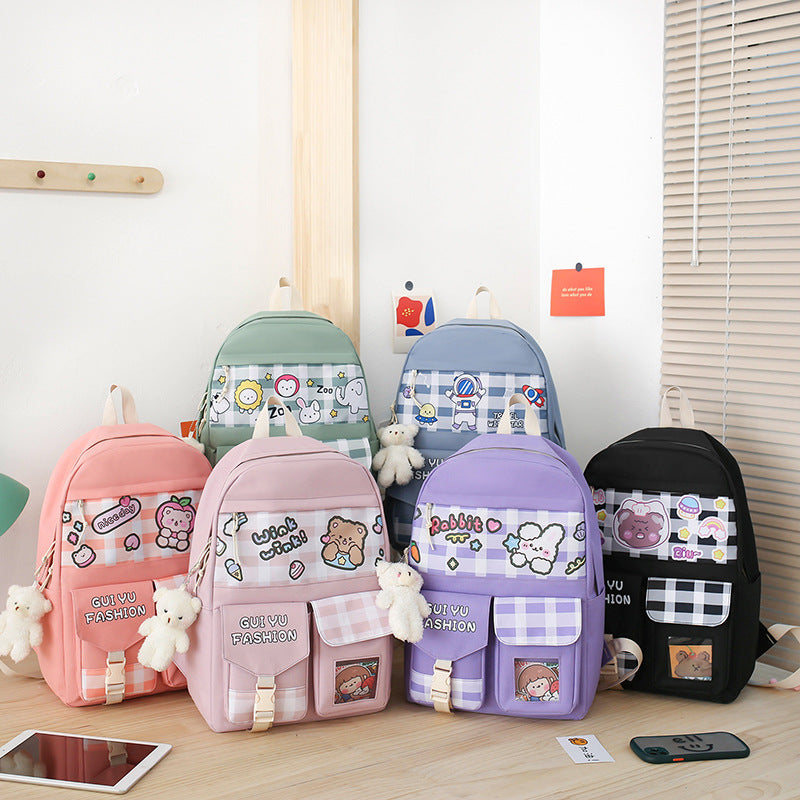 schoolbag womens five piece set primary school student texture fashionable high school high school large capacity backpack durable