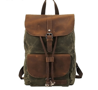 waterproof outdoor travel crazy horse leather casual nylon mens backpack canvas bag