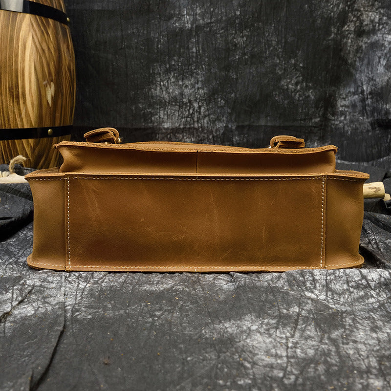 mens leather messenger bag a4 flap vintage shoulder briefcase