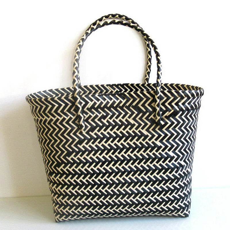 woven portable striped color matching beach fashion womens bag