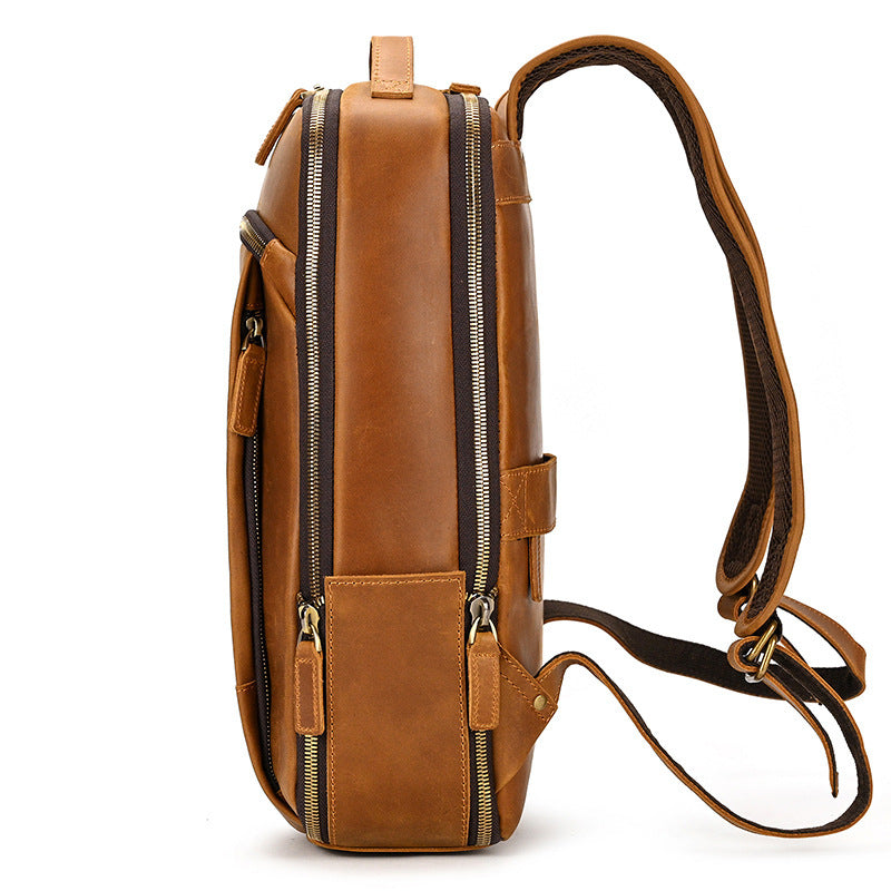 double zipper main bag genuine leather large capacity crazy horse leather outdoor travel leisure backpack