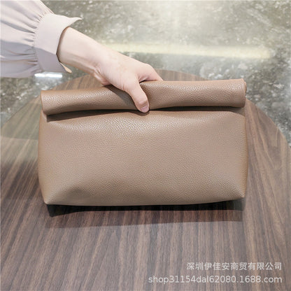 simple leather curling large capacity handbag