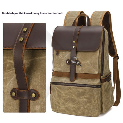 waterproof batik canvas backpack crazy horse leather mens bag