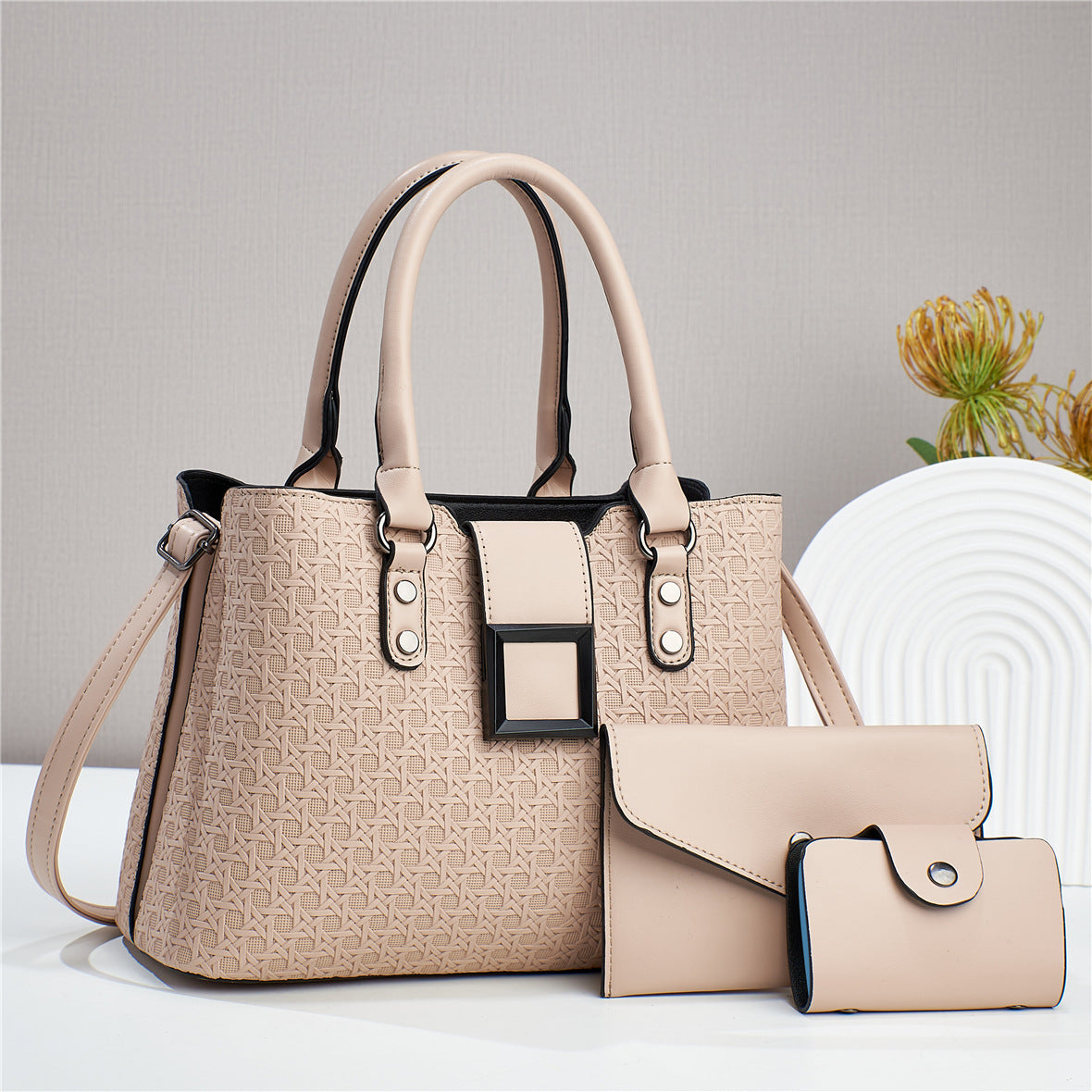 three piece textured large capacity womens one shoulder crossbody bag