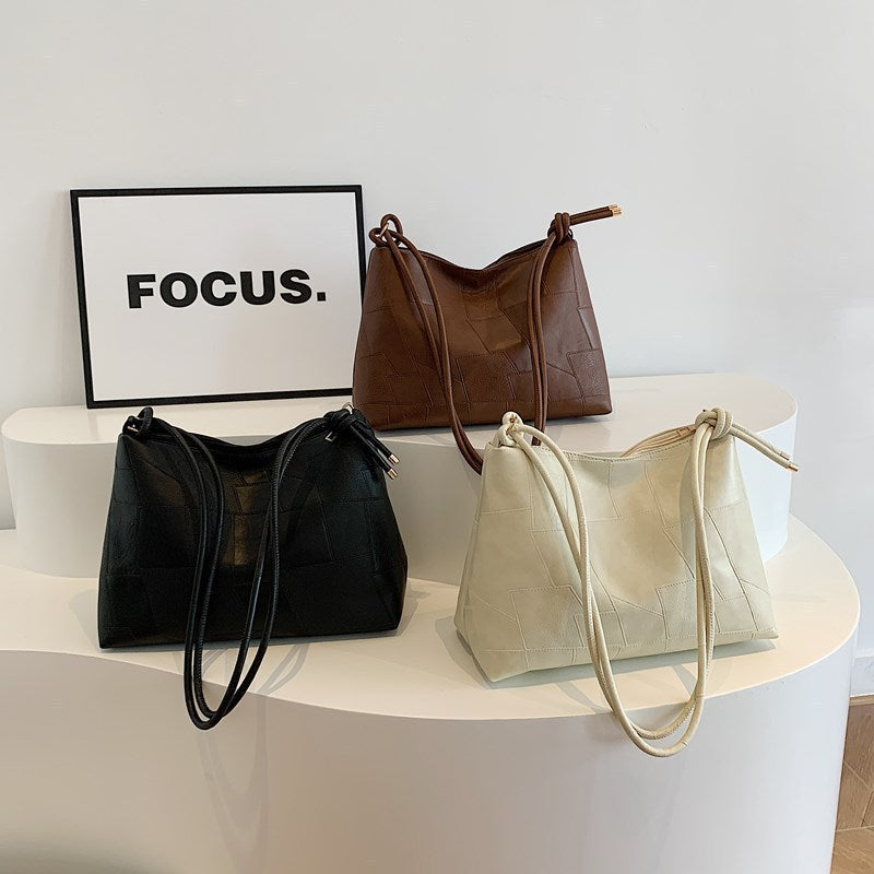 portable one shoulder retro large capacity fashion solid color casual tote bag