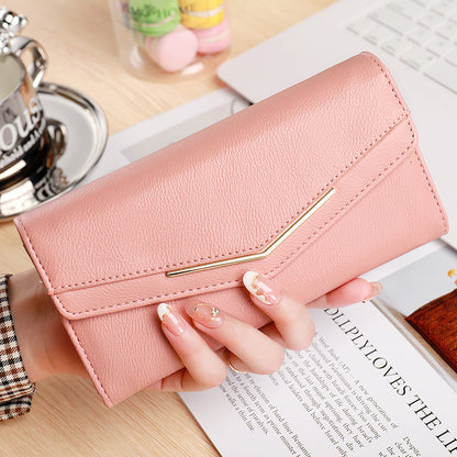 womens long three fold stitching fashion multi card slot leather oil wax leather large capacity wallet