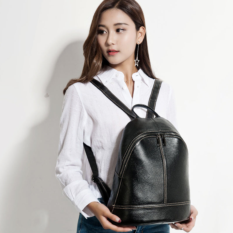 college style casual top layer leather backpack