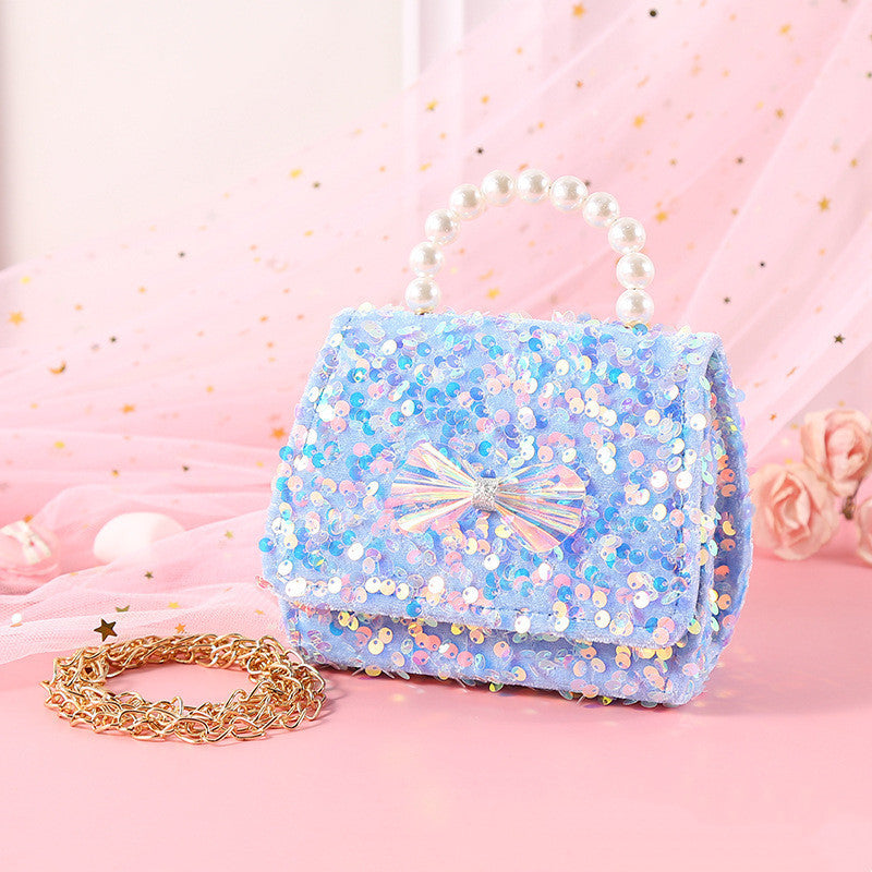 womens fashion pearl princess portable sequin bag