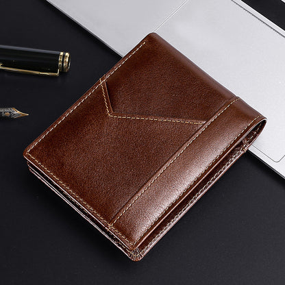 anti magnetic theft brush retro oil leather wallet smooth touch rfid business men standard wallet with photo window