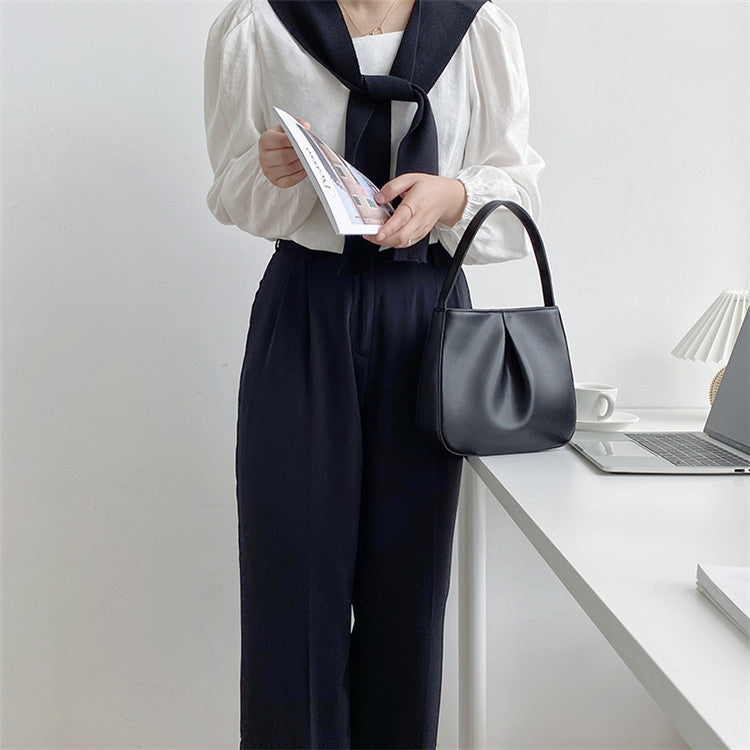 high grade fashion special interest pleated pu retro elegant small handbag