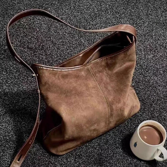 retro matte suede shoulder bag