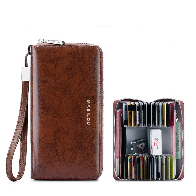 long multi card large capacity leather mens wallet