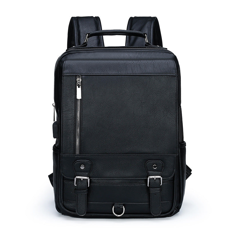 mens leather new large capacity usb charging backpack