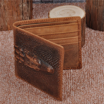 leather hand stitched short wallet crazy horse leather cowhide retro