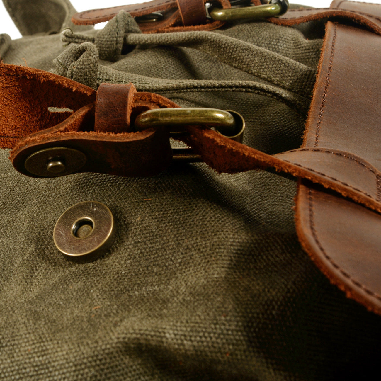 mens canvas casual backpack trendy computer oil wax matching hide bag fashion brand