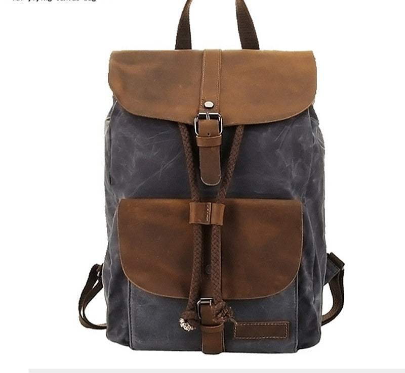 waterproof outdoor travel crazy horse leather casual nylon mens backpack canvas bag