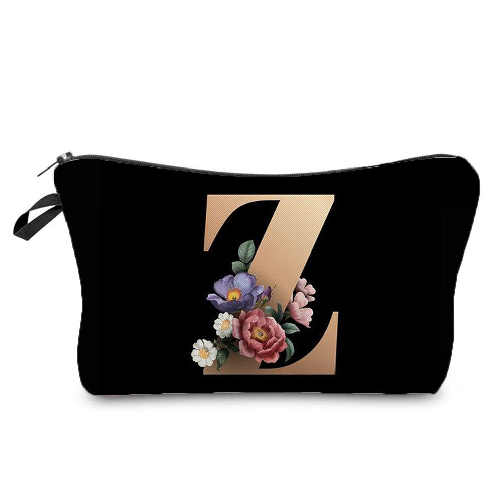 creative portable toiletry black background gold letter printing makeup storage bag
