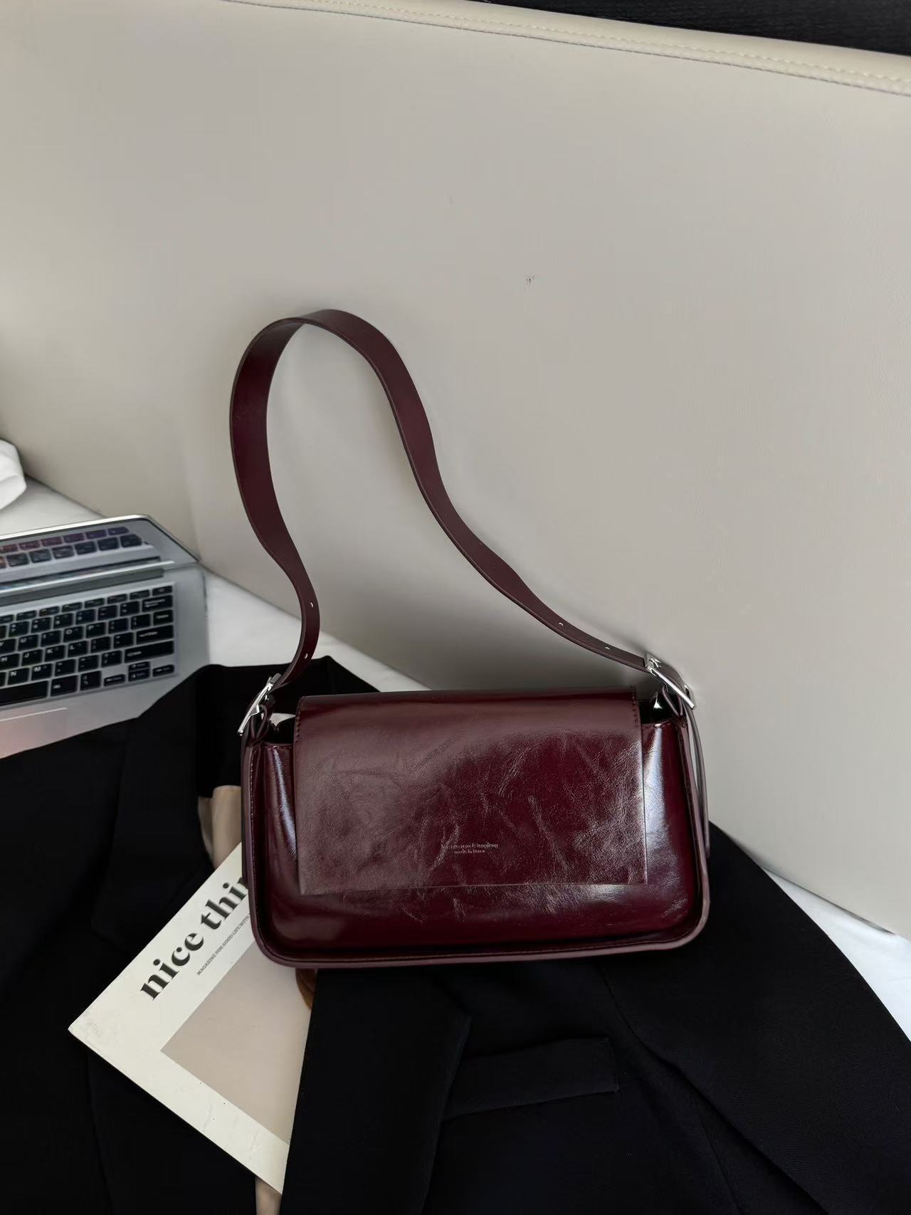 fashion winter all matching oil wax leather shoulder underarm bag