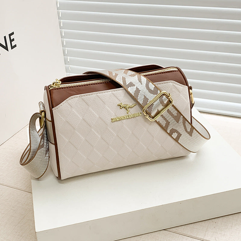 womens bag chessboard plaid one shoulder bag wide shoulder strap messenger bag retro style kangaroo handbag bags
