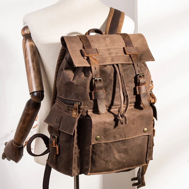 european and american retro waxed canvas backpack