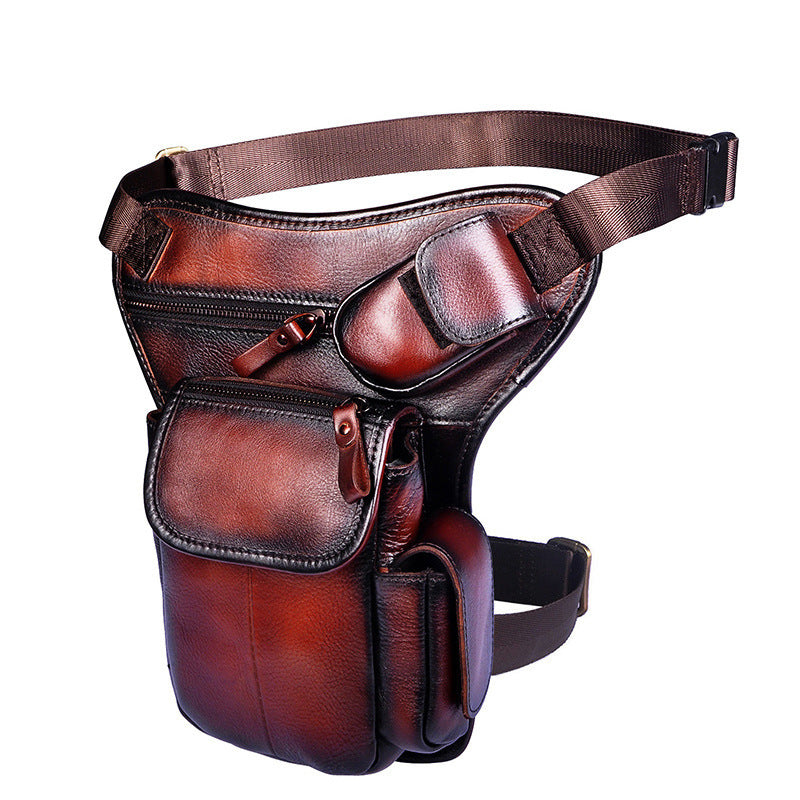 first layer oil waxed leather cowhide vintage mens outdoor leg bag waist bag