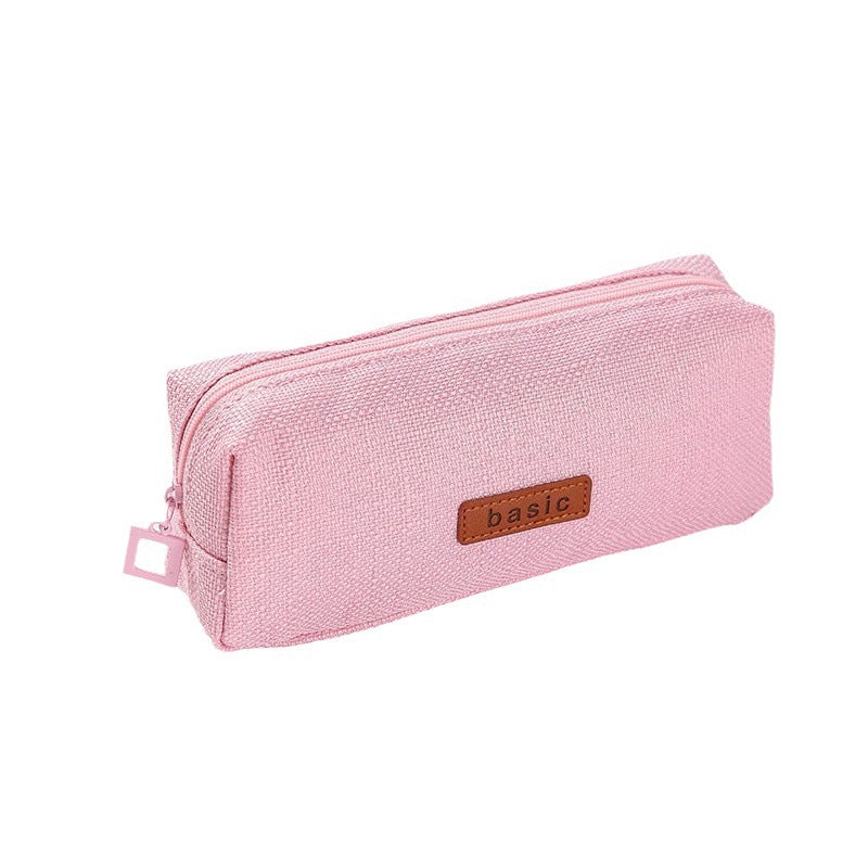 student single layer large capacity solid color square cotton and linen pencil box