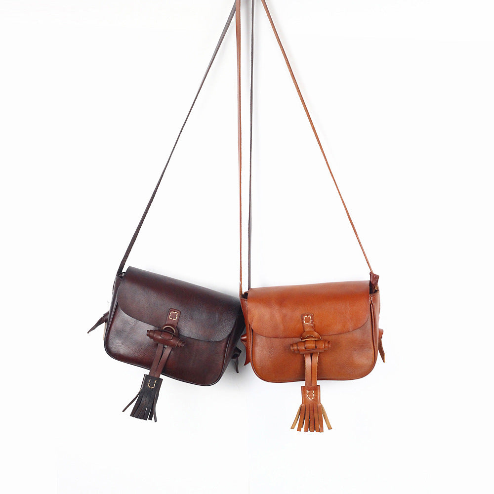 new style tassel female retro hand polished leather bag