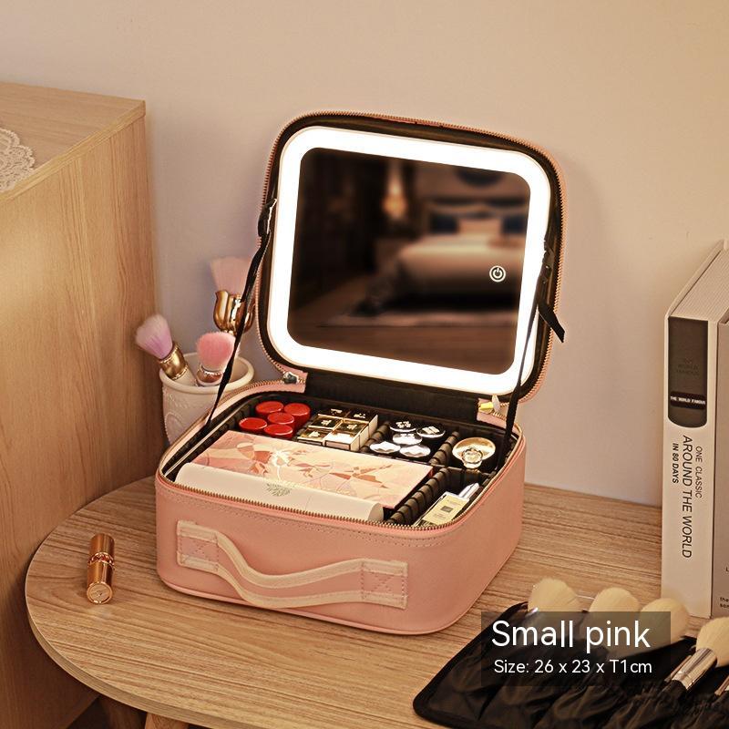 with mirror and led light cosmetic bag skin care storage box