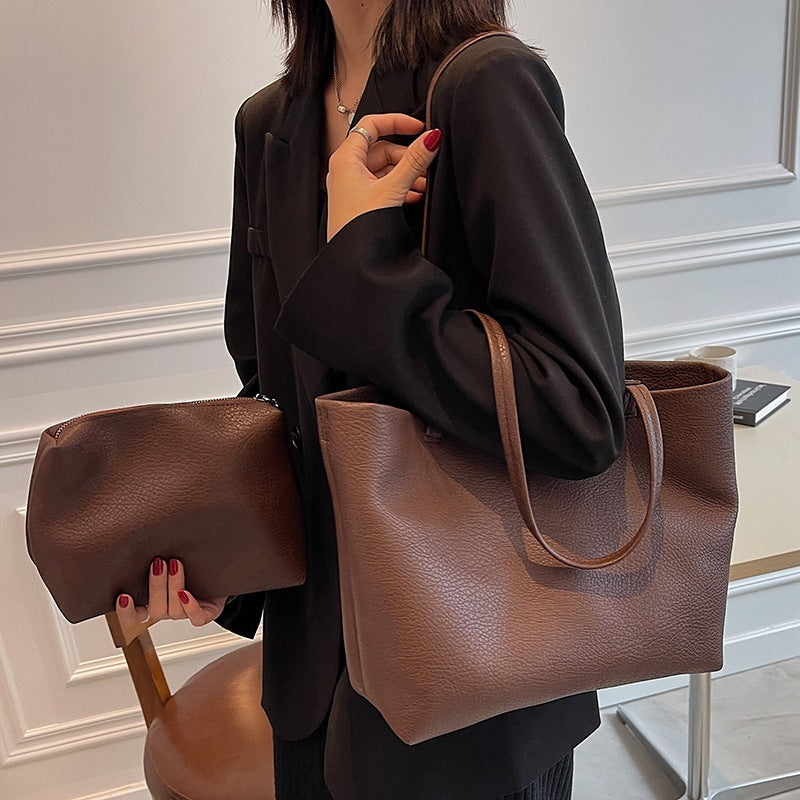 all match casual soft leather large capacity shoulder bag
