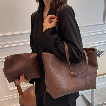all match casual soft leather large capacity shoulder bag