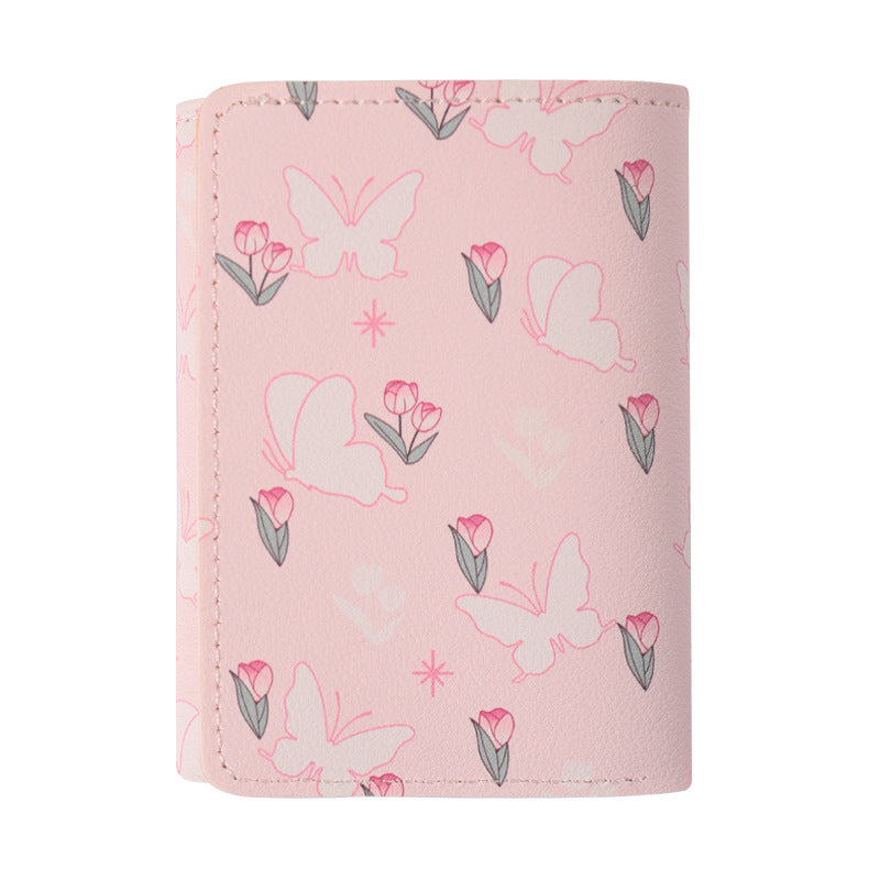 butterfly patterned short style three fold wallet multifunction