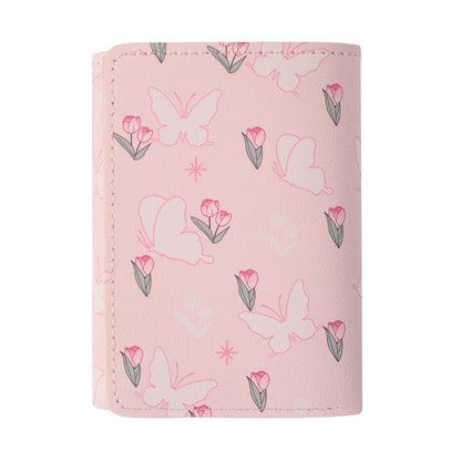 butterfly patterned short style three fold wallet multifunction
