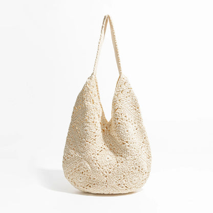 woven crocheted flower mori style hollow shoulder bag