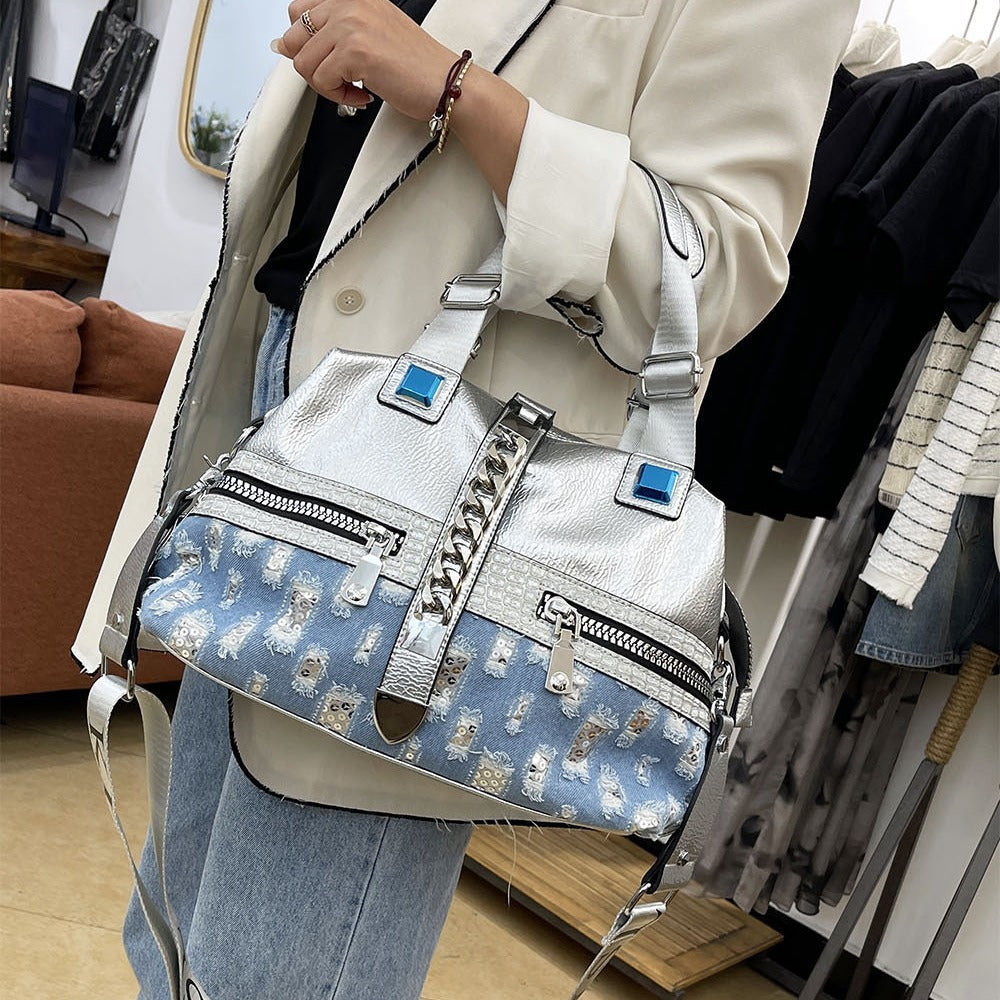 ripped chain portable messenger bag for women