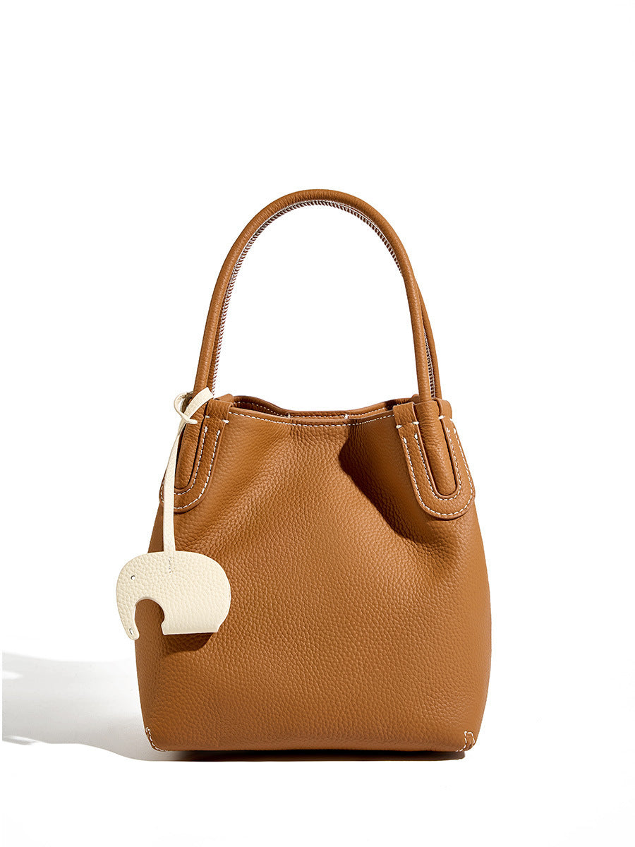 niche first layer cowhide bucket bag