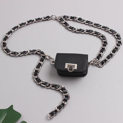 the same mini braided leather rope and chain belt bag fashionable concave shape personality female bag