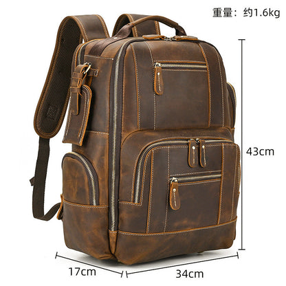 retro mens backpack cowhide large capacity 15 inch computer bag