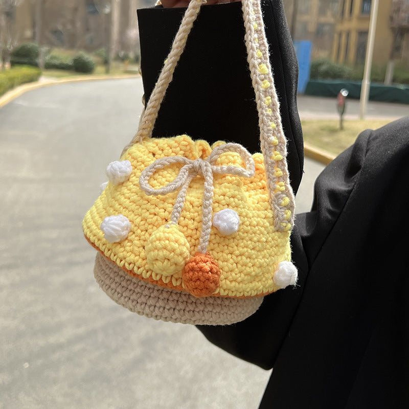 handmade wool woven mushroom bag