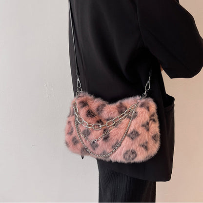 winter plush bags chain shoulder bag women flowers print handbags