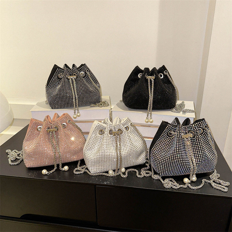 diamond drawstring high grade chain crossbody bag