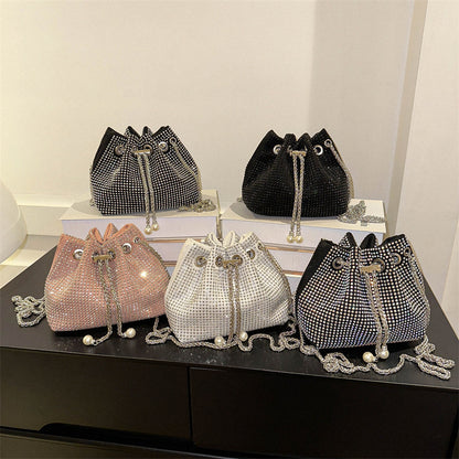 diamond drawstring high grade chain crossbody bag