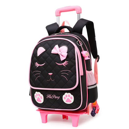 childrens two three wheel trolley schoolbag detachable