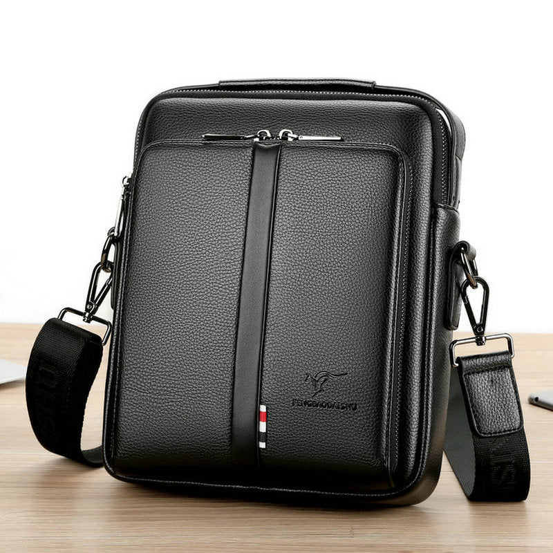mens business casual crossbody vertical and portable design large capacity shoulder leather backpack