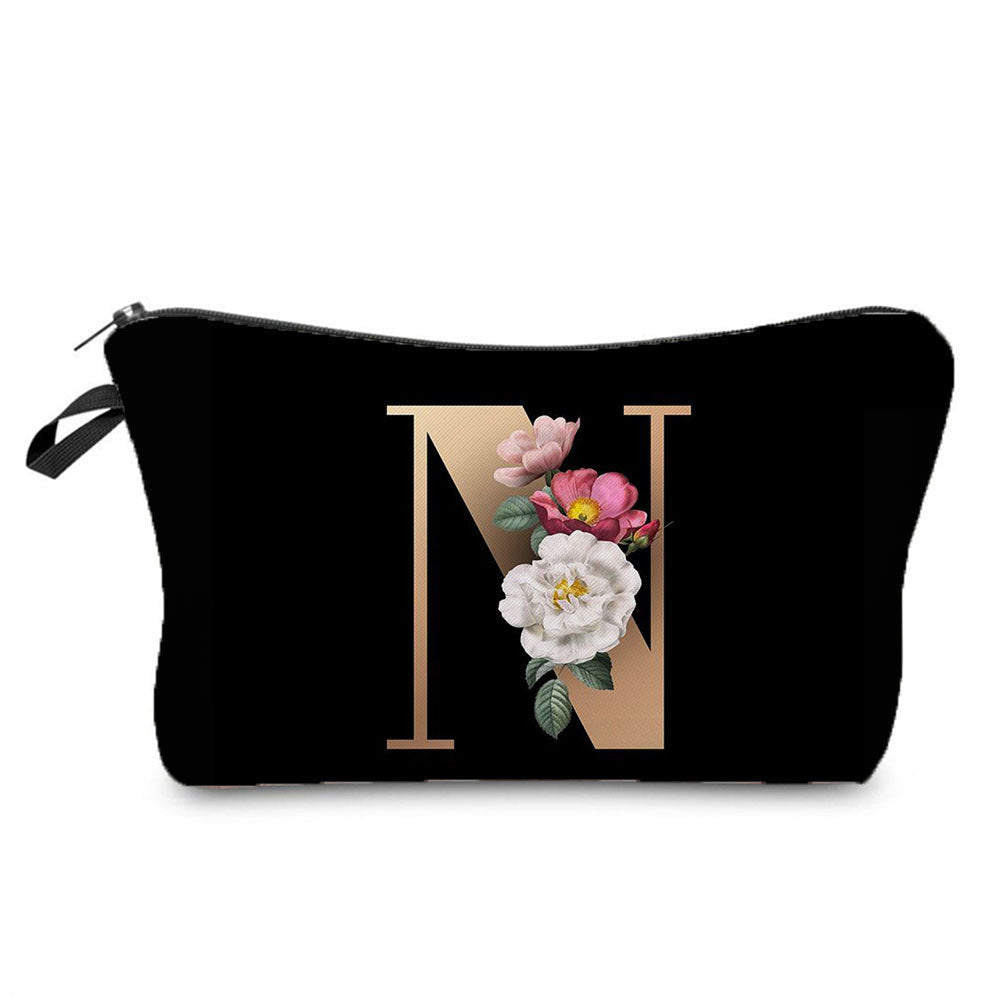 creative portable toiletry black background gold letter printing makeup storage bag